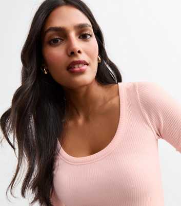 Pink Scoop Neck Half Sleeve Rib Jersey Top