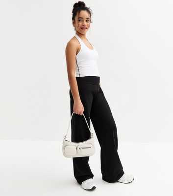 Girls Black Wide Leg Jersey Trousers