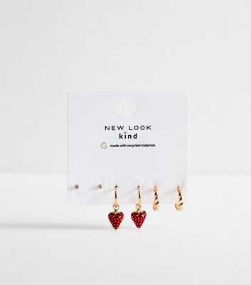 Gold Tone Multipack Strawberry Drop Hoop Earrings