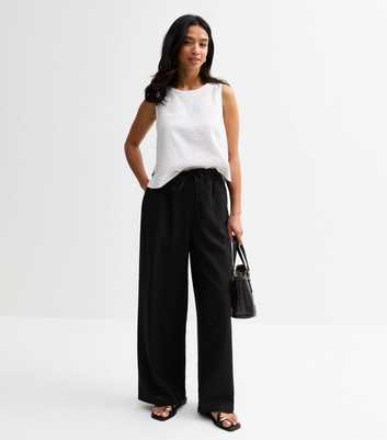 Petite Black Linen Blend Drawstring Trousers