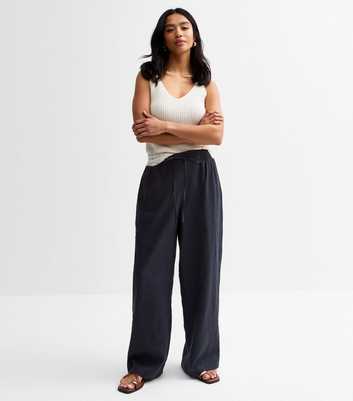 Petite Black Linen Blend Drawstring Trousers