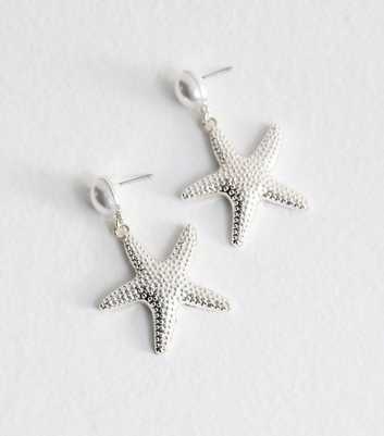 Silver Tone Faux Pearl Starfish Earrings