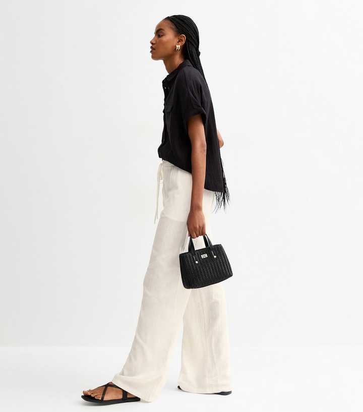 Tall White Linen Look Wide Leg Trousers