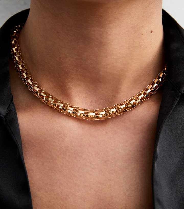 Gold Tone Box Chain Necklace