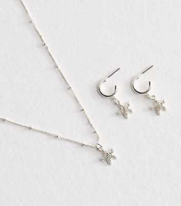 Silver Tone Starfish Necklace and Earrings Set