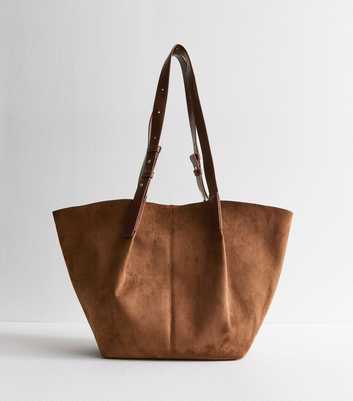 Tan Faux Suede Large Tote Bag