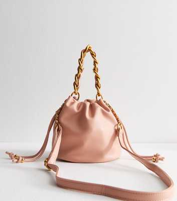 Pink Chain Trim Faux Leather Mini Crossbody Bag