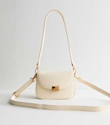 Cream Faux Leather Crossbody Saddle Bag 