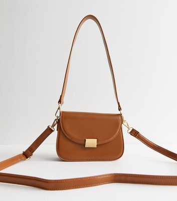 Brown Faux Leather Crossbody Saddle Bag 