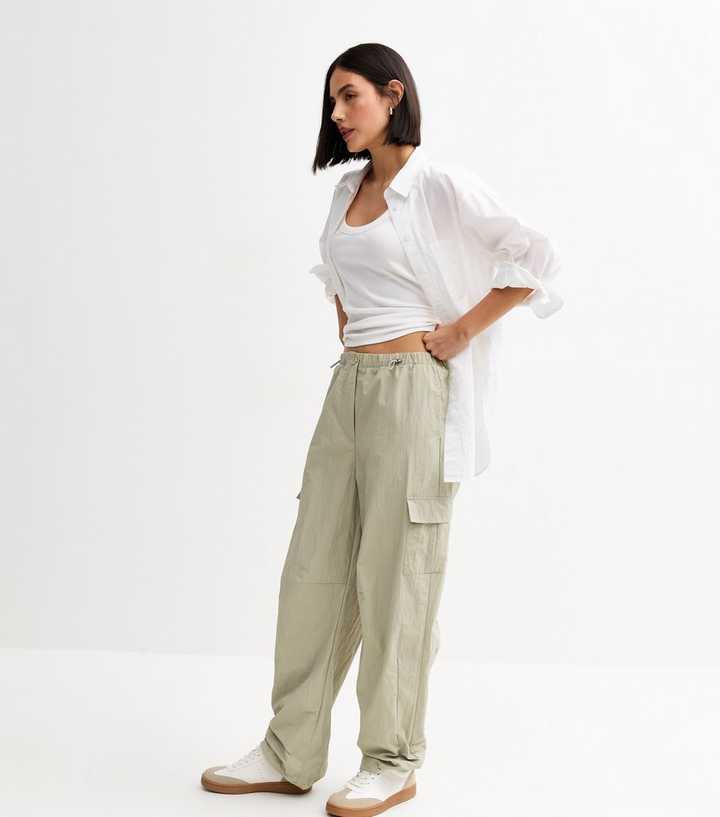Light Green Crinkle Texture Shell Cargo Trousers