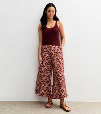 Orange Tie Dye Diamond Print Wide Leg Cropped Trousers