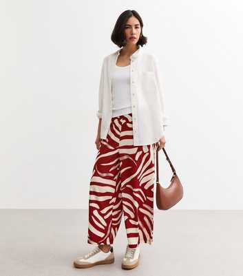 Brown Abstract Print Wide Leg Trousers