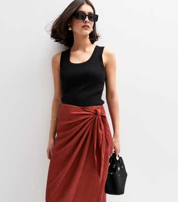Dark Red Crinkled Sarong Midi Skirt