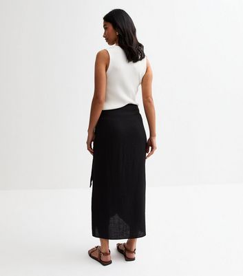Petite Black Satin Sarong Midi Skirt - Main Image