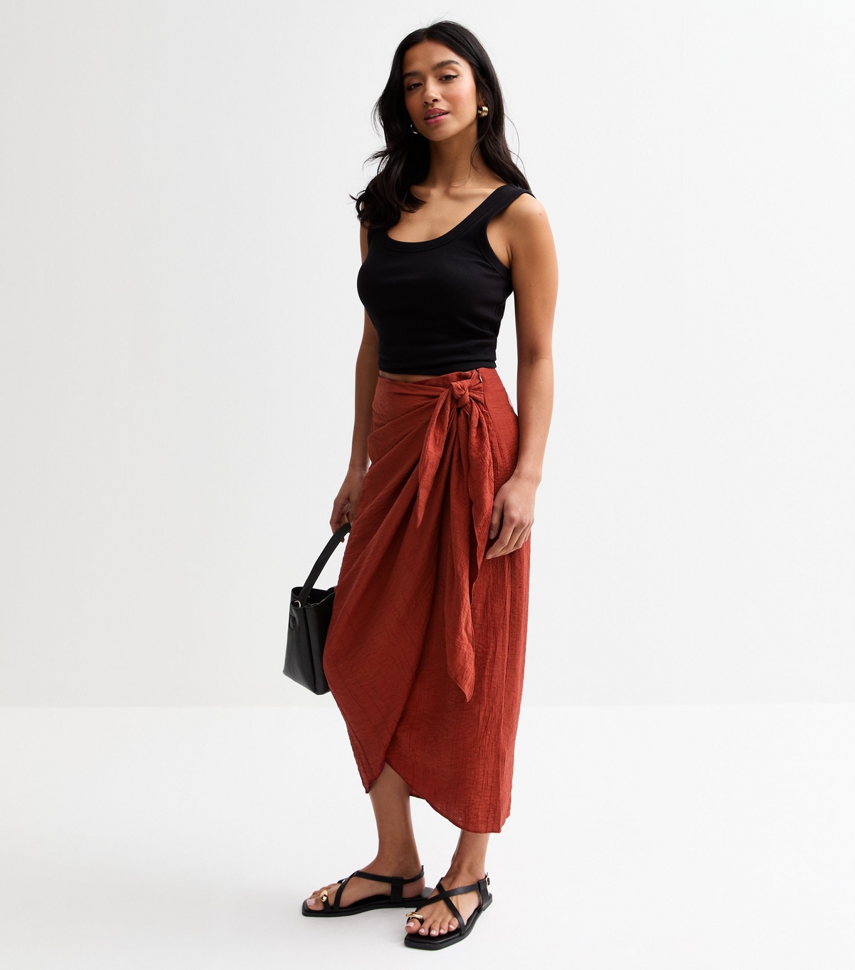 Women's Petite Dark Red Satin Sarong Midi Skirt New Look