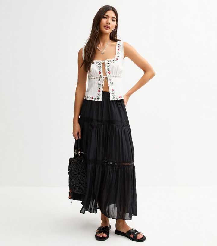 CHIFFON MIDI SKIRT FRILL_BLACK main image 1