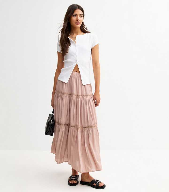 knee length dresses for ladies Alfreda Maxi Skirt in Stencil Flower Pink