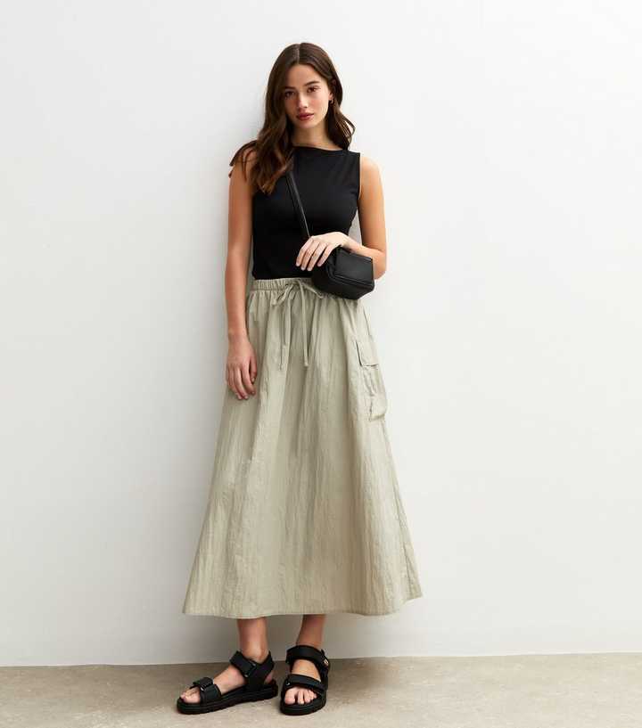 Green Utility Midi Skirt