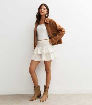 Off White Shirred Rara Mini Skirt