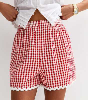 Red Gingham Scalloped Edge Shorts