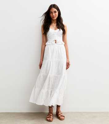 White Broderie Anglaise Tiered Midi Skirt