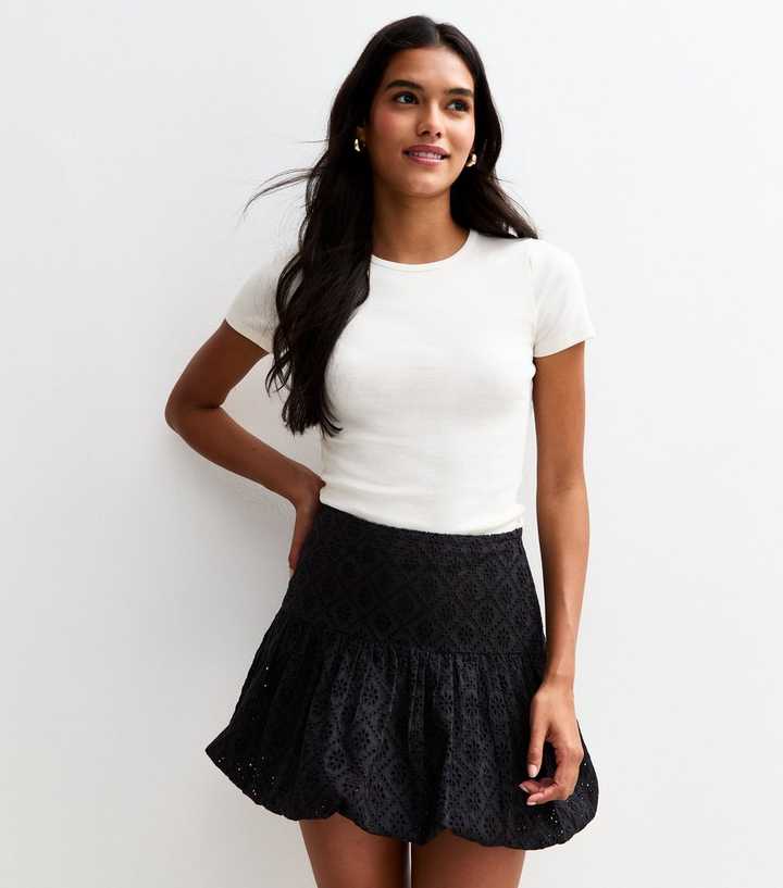 Black Broderie Anglaise Tiered Mini Skirt