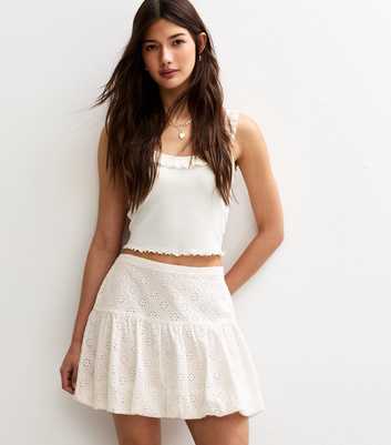 White Broderie Anglaise Tiered Mini Skirt