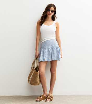 Light Blue Broderie Anglaise Tiered Mini Skirt