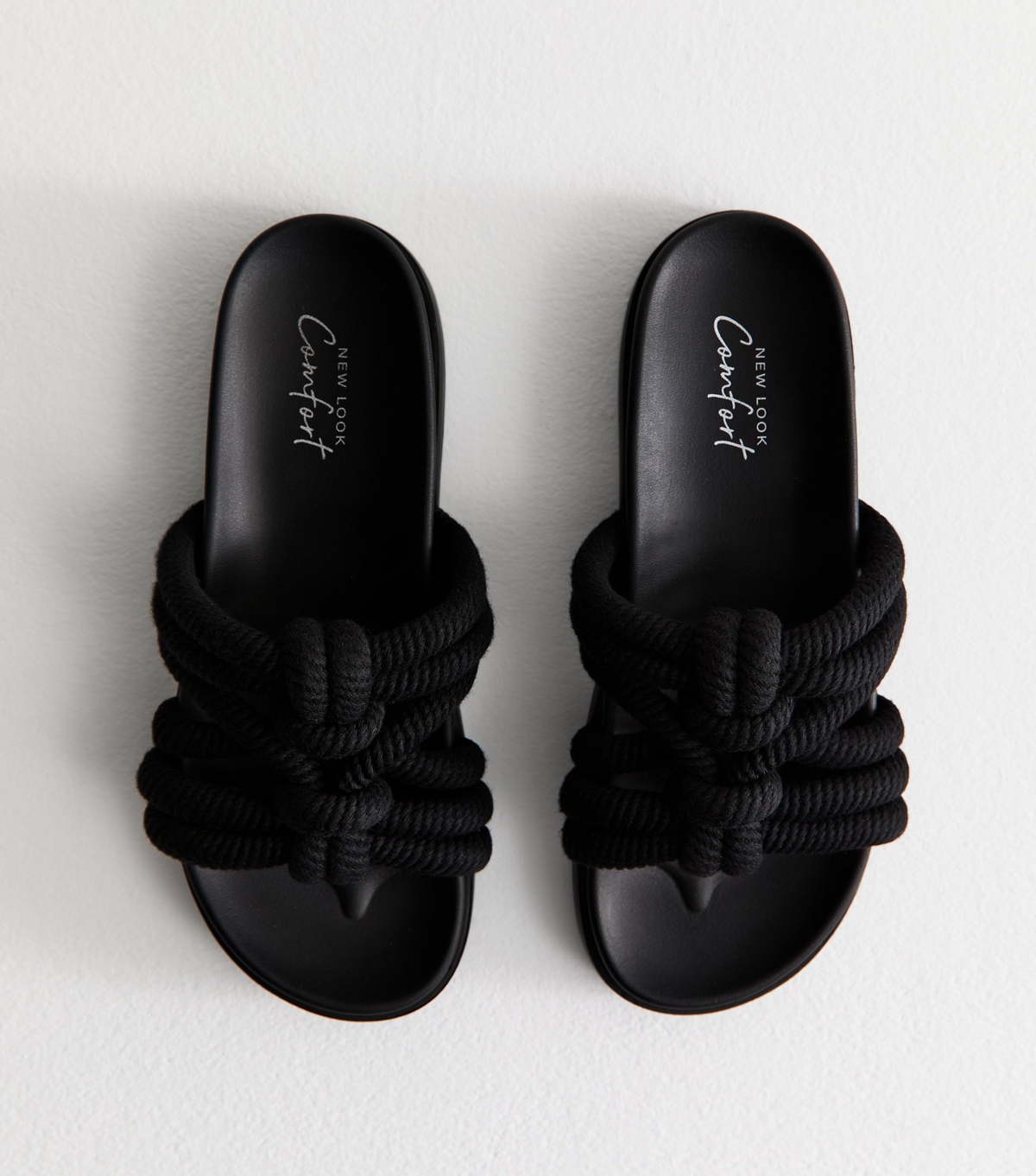 Women's Black Knotted Rope Strap Mule Sandals Vegan New Look