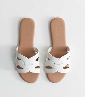 White Faux Leather Cut Out Interwoven Strap Sandals