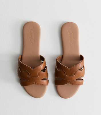 Tan Faux Leather Cut Out Interwoven Strap Sandals