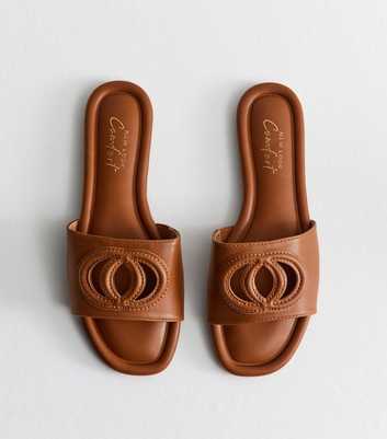 Tan Logo Cutout Faux Leather Mules