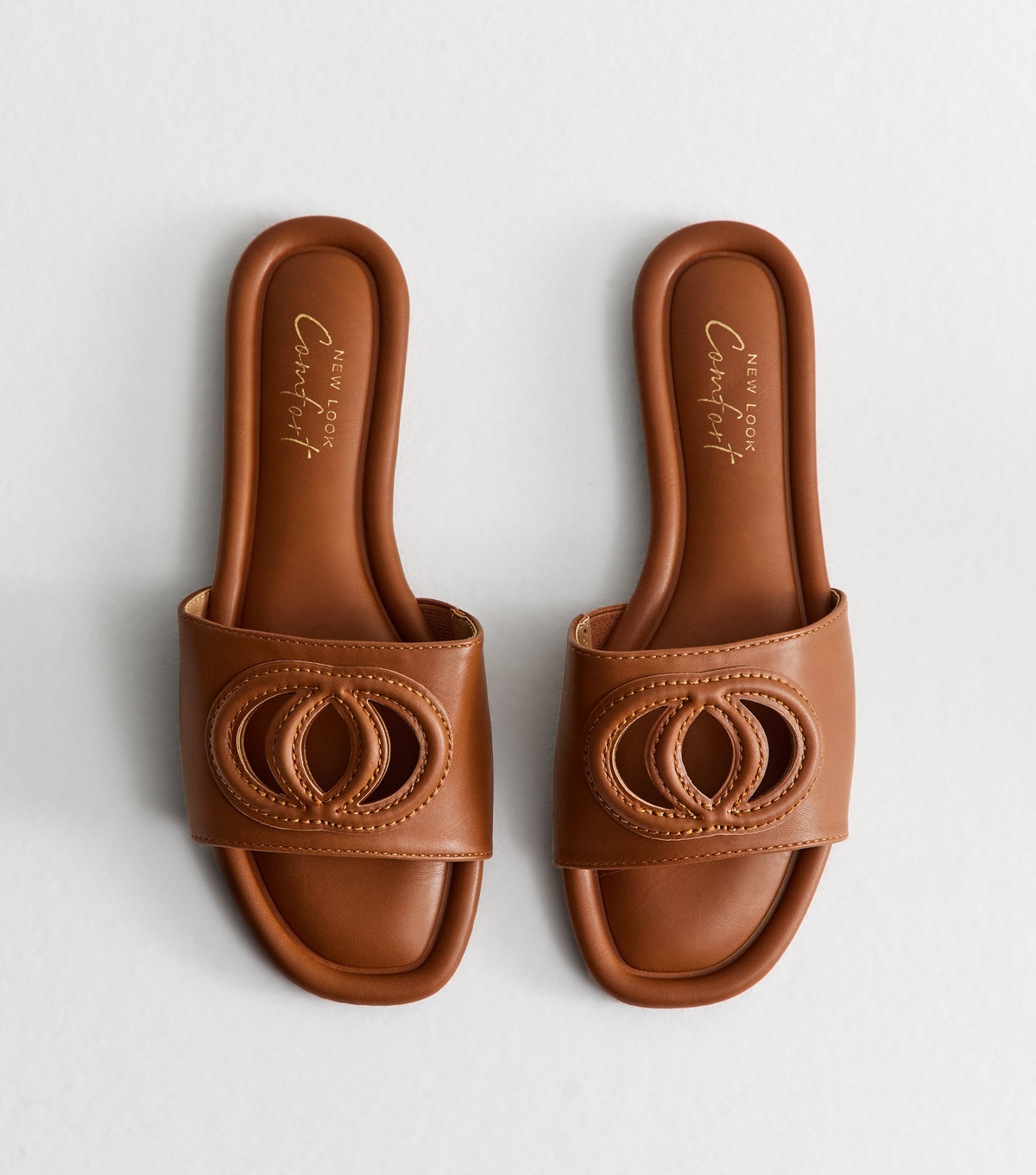 Women's Tan Logo Cutout Faux Leather Mules New Look