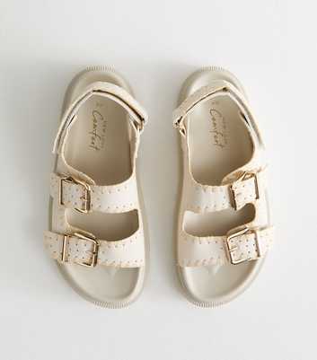 White Whipstitched Faux Leather Sandals