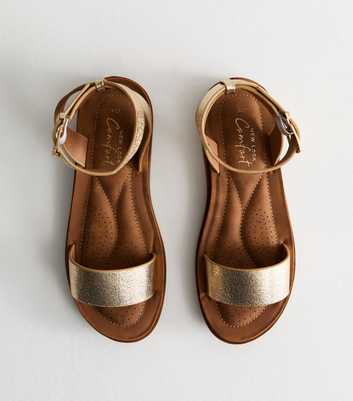 Gold Faux Leather Open Toe Sandals