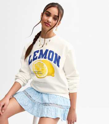 Girls Off White Lemon Print Sweatshirt