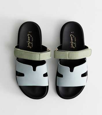Blue Faux Leather Chunky Strap Sandals