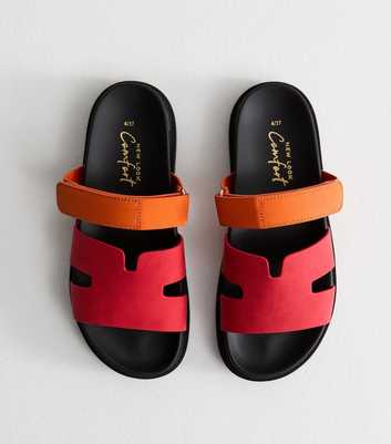 Red Faux Leather Chunky Strap Sandals