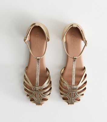 Gold Faux Leather Interwoven Strap Sandals