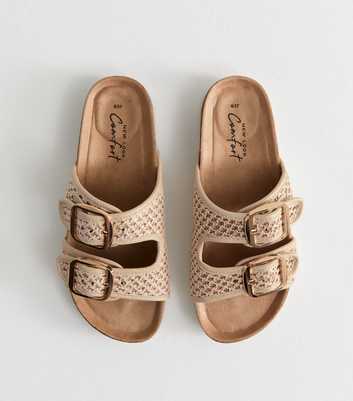 Off White Raffia Look Buckled Strap Mule Sandals