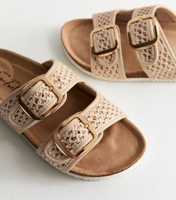 Off White Raffia Look Buckled Strap Mule Sandals | New Look