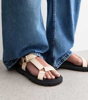 Off White Woven Strap Sandals