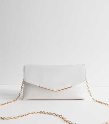 White Faux Leather Envelope Clutch