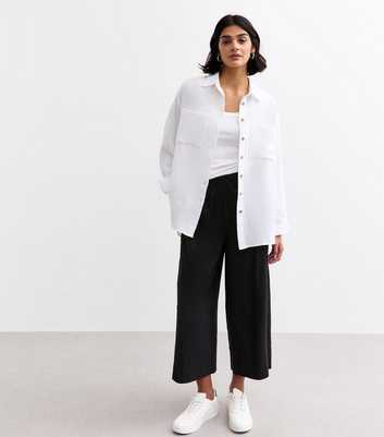 Black Linen Blend Cropped Trousers