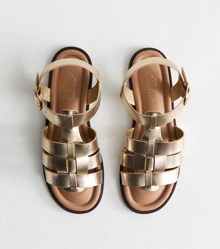 Gold Faux Leather Multi Strap Gladiator Sandals