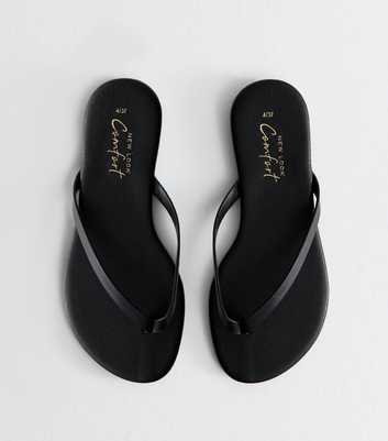 Black Thong Strap Faux Leather Sandals