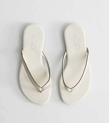 Off White Thong Strap Faux Leather Sandals