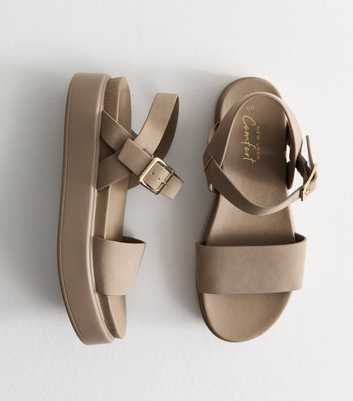 Light Brown Faux Suede Flatform Sandals