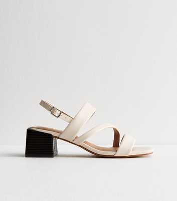 Off White Block Heel Open Toe Sandals