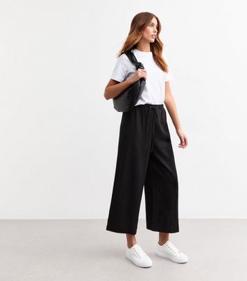 Tall Black Linen Blend Cropped Trousers New Look